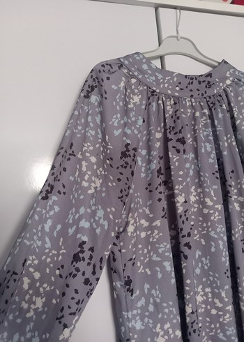 Gri Bağlama Desenli Salaş Hamile Bluzu - Görsel 2