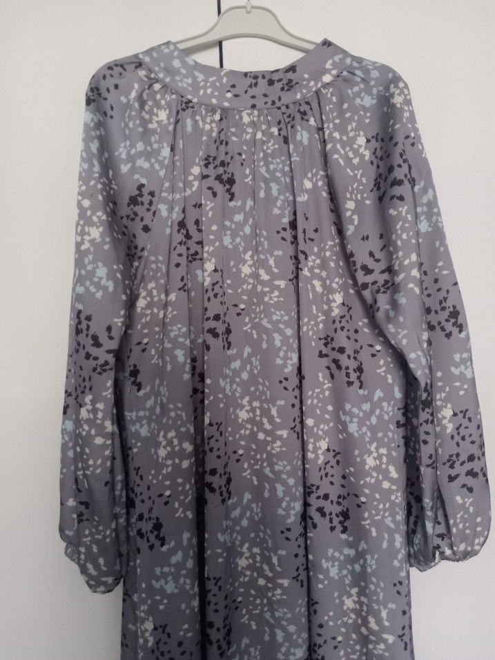 Gri Bağlama Desenli Salaş Hamile Bluzu - Görsel 5