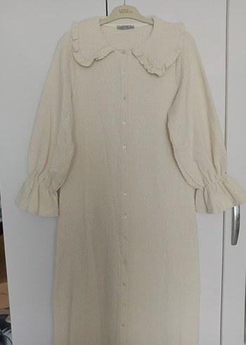 Düğmeli krem Uzun tüvit Elbise - Görsel 5