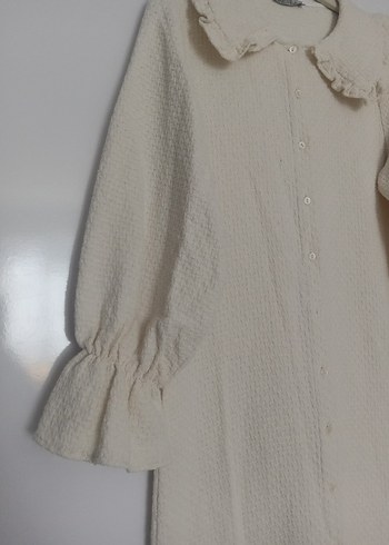 Düğmeli krem Uzun tüvit Elbise - Görsel 6