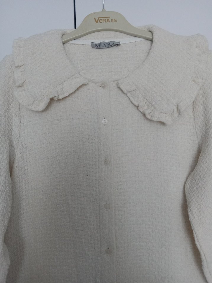 Düğmeli krem Uzun tüvit Elbise - Görsel 4