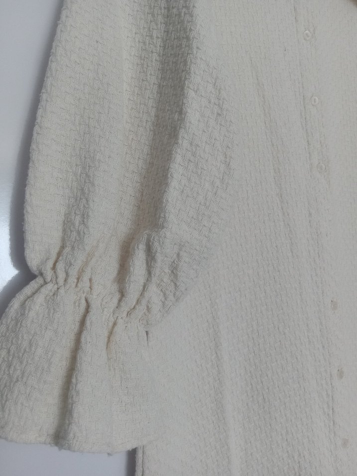 Düğmeli krem Uzun tüvit Elbise - Görsel 3