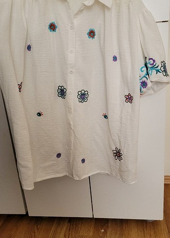 LC Waikiki Nakışlı Bohem Pamuklu Beyaz Gömlek