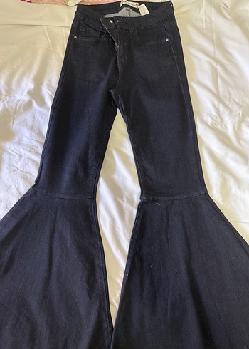 42 Beden siyah Renk Siyah Pileli Bohem Midi Denim Pantolon