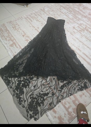 Dantelli Straplez Siyah Uzun Abiye Elbise - Görsel 5