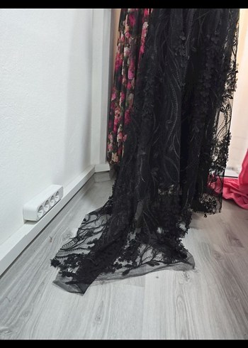 Dantelli Straplez Siyah Uzun Abiye Elbise - Görsel 7