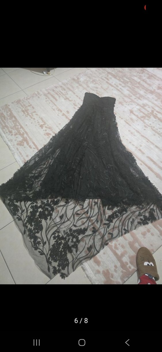 Dantelli Straplez Siyah Uzun Abiye Elbise - Görsel 5