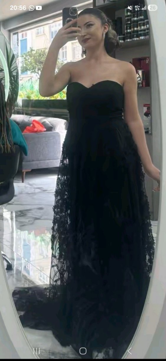 Dantelli Straplez Siyah Uzun Abiye Elbise - Görsel 2