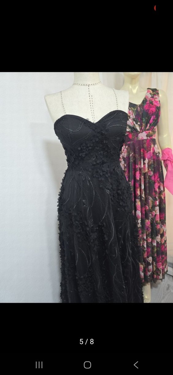 Dantelli Straplez Siyah Uzun Abiye Elbise - Görsel 4