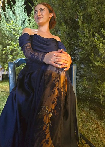 Uzun Lacivert Kadın Abiye Elbise - Görsel 3