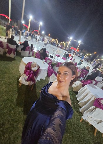 Uzun Lacivert Kadın Abiye Elbise - Görsel 6