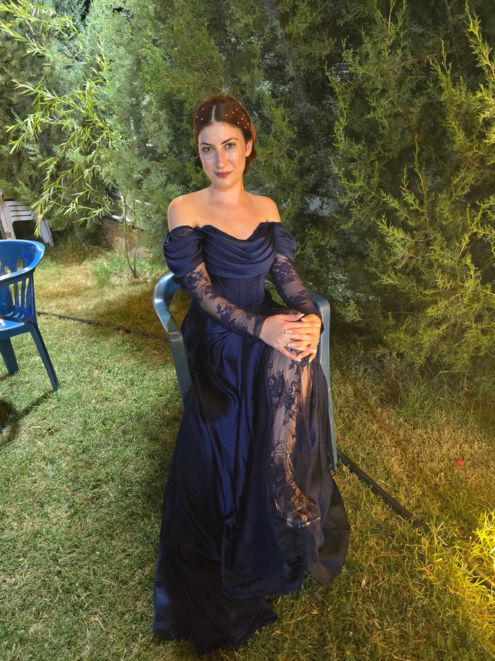 Uzun Lacivert Kadın Abiye Elbise - Görsel 4