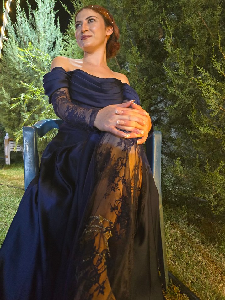 Uzun Lacivert Kadın Abiye Elbise - Görsel 3