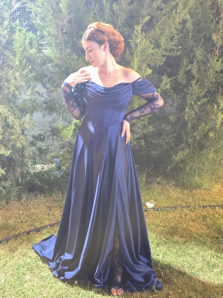 Uzun Lacivert Kadın Abiye Elbise - Görsel 2