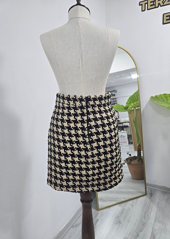 Ekose Desenli Kemerli Mini Etek - Görsel 3