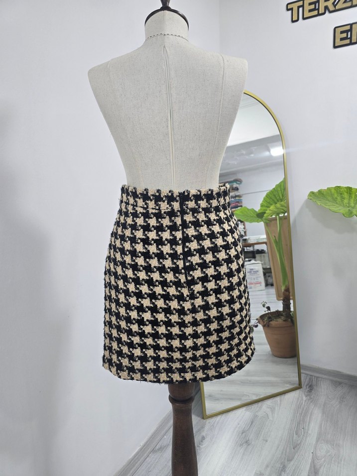 Ekose Desenli Kemerli Mini Etek - Görsel 3