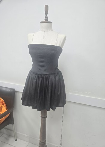 Siyah Straplez simli balon elbise - Görsel 9