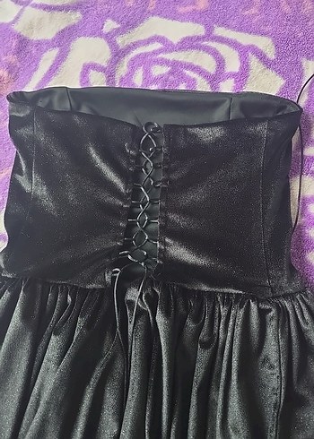 Siyah Straplez simli balon elbise - Görsel 3