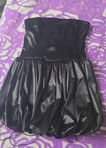 Siyah Straplez simli balon elbise - Görsel 4