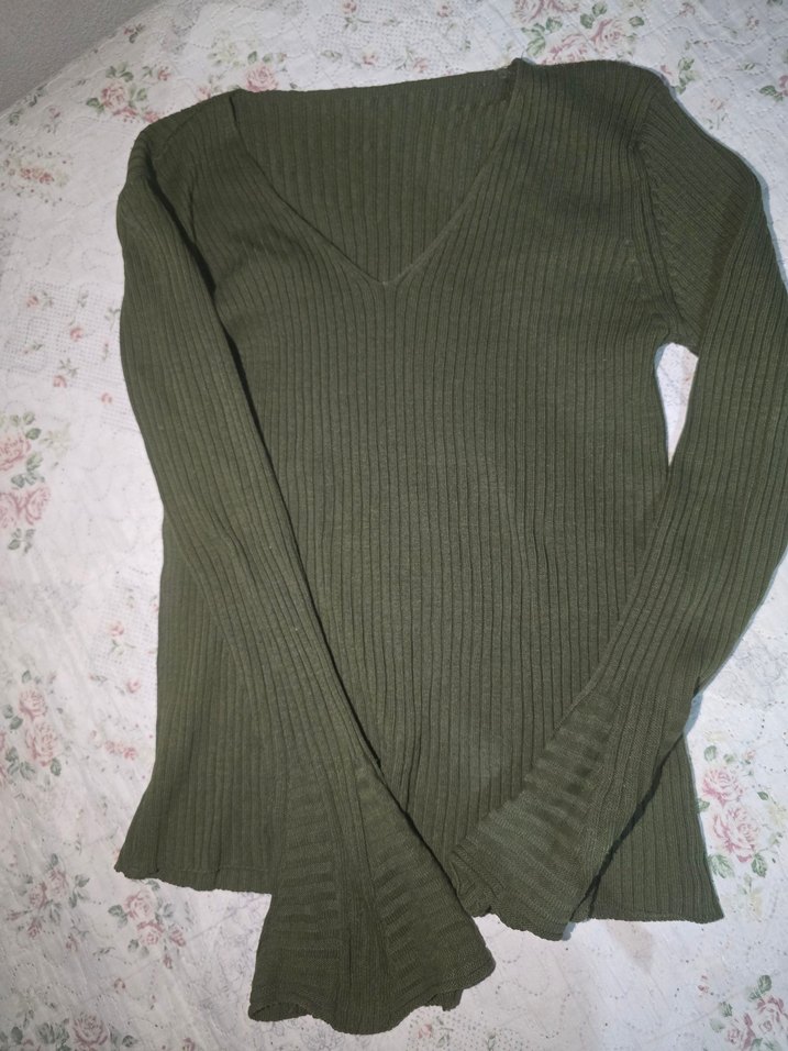 Kadın V Yaka Triko Kazak - - Görsel 2