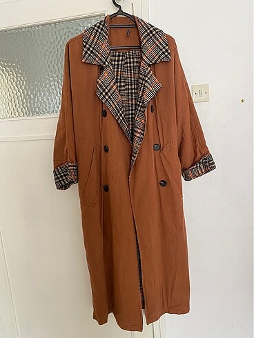 Kiremit Rengi Kalın Trençkot Oversize - Görsel 2