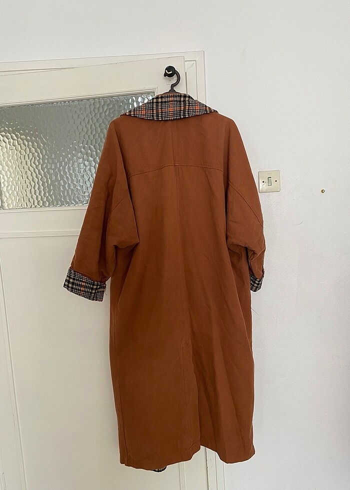 Kiremit Rengi Kalın Trençkot Oversize - Görsel 3