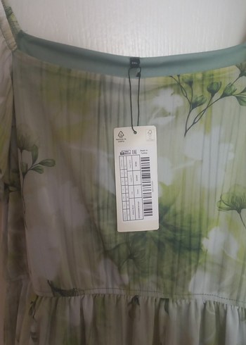 xxl Beden Yeşil Çiçek Desenli Mini Bohem Elbise