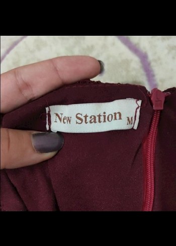 Bordo Dantel İşlemeli V Yaka Uzun Elbise - Görsel 3