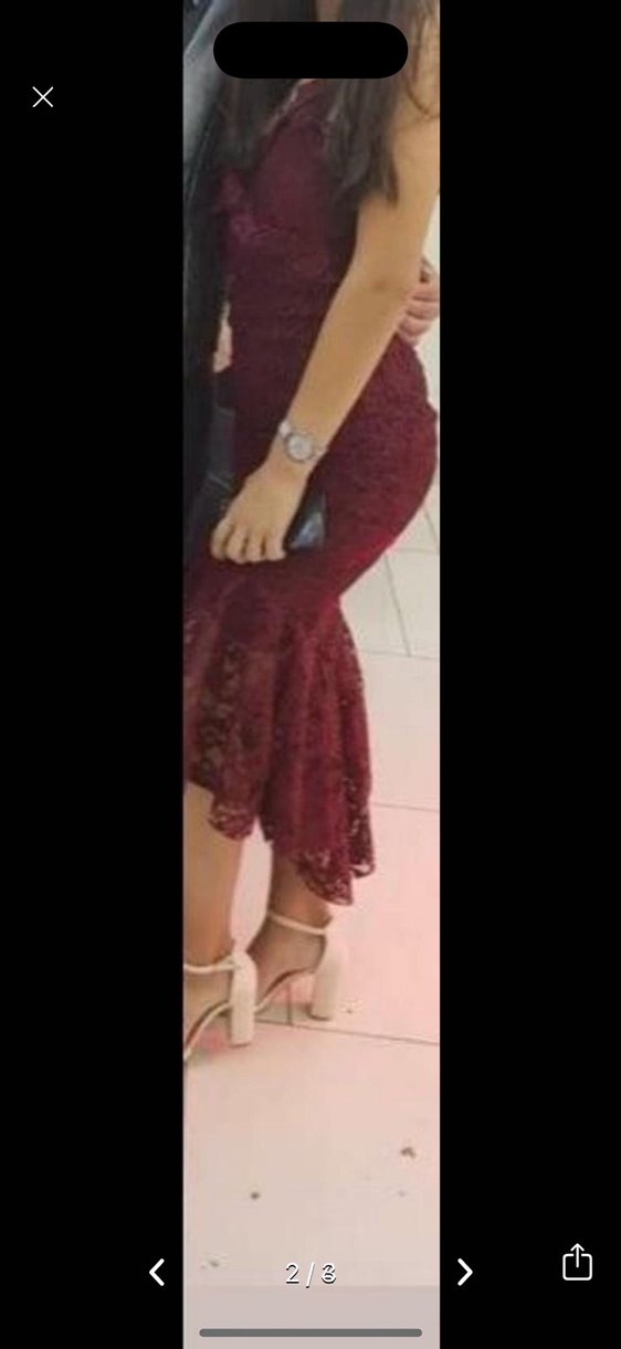 Bordo Dantel İşlemeli V Yaka Uzun Elbise - Görsel 2