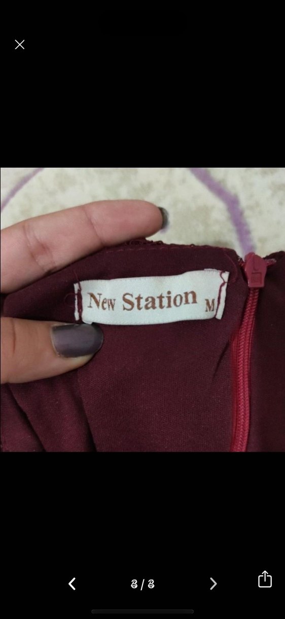 Bordo Dantel İşlemeli V Yaka Uzun Elbise - Görsel 3