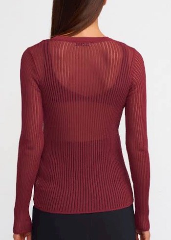 Bordo Transparan Bisiklet Yaka Kadın Bluz - Görsel 2