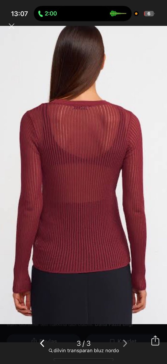 Bordo Transparan Bisiklet Yaka Kadın Bluz - Görsel 2