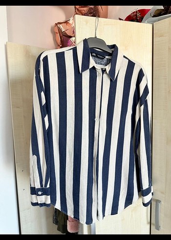 Mavi Çizgili Uzun Kollu Denim Gömlek - Görsel 5