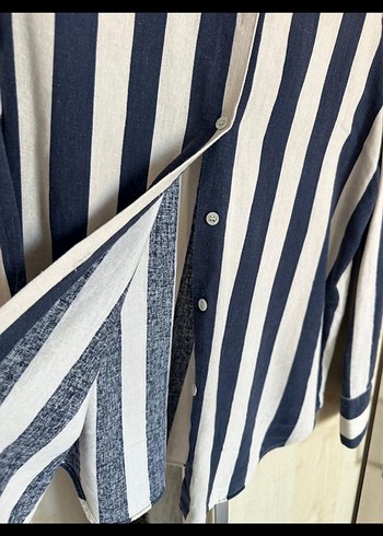 Mavi Çizgili Uzun Kollu Denim Gömlek - Görsel 3