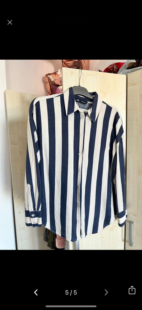 Mavi Çizgili Uzun Kollu Denim Gömlek - Görsel 5