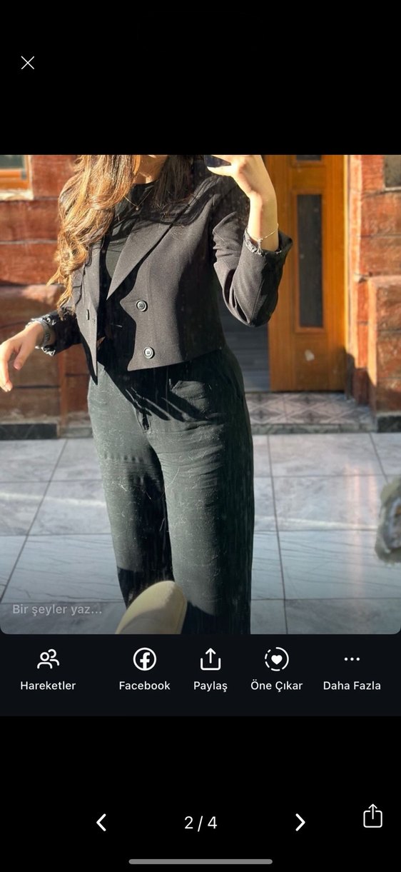 Siyah Kadın Düğmeli Blazer Ceket - Görsel 2