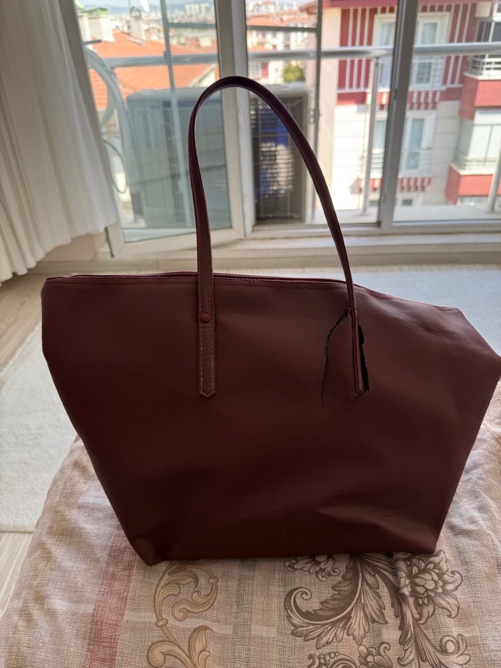 Bordo Fermuarlı Kadın Omuz Çantası - Görsel 3