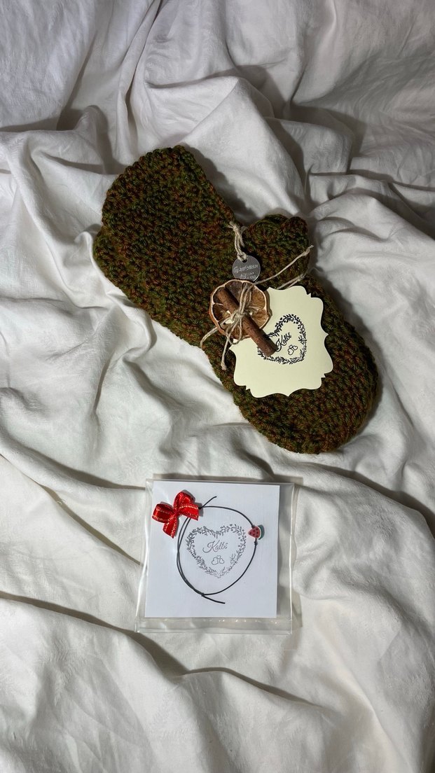 Erkek & Kadın & Çocuk Örgü Ev Terliği Yeşil - Görsel 5