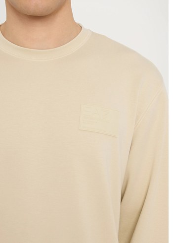 EA7 Logolu Bej Erkek Oversize Sweatshirt - Görsel 3