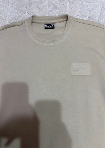 EA7 Logolu Bej Erkek Oversize Sweatshirt - Görsel 9