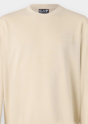 EA7 Logolu Bej Erkek Oversize Sweatshirt - Görsel 4