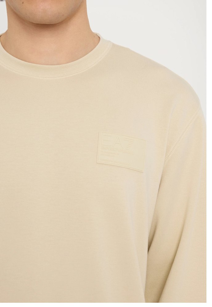 EA7 Logolu Bej Erkek Oversize Sweatshirt - Görsel 3