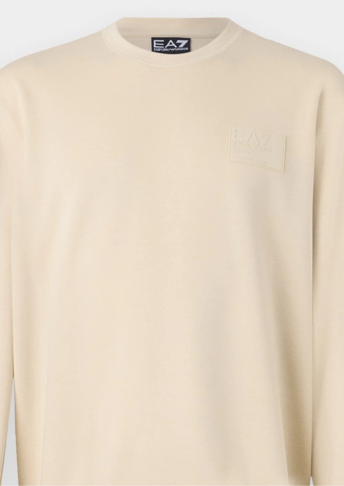 EA7 Logolu Bej Erkek Oversize Sweatshirt - Görsel 4