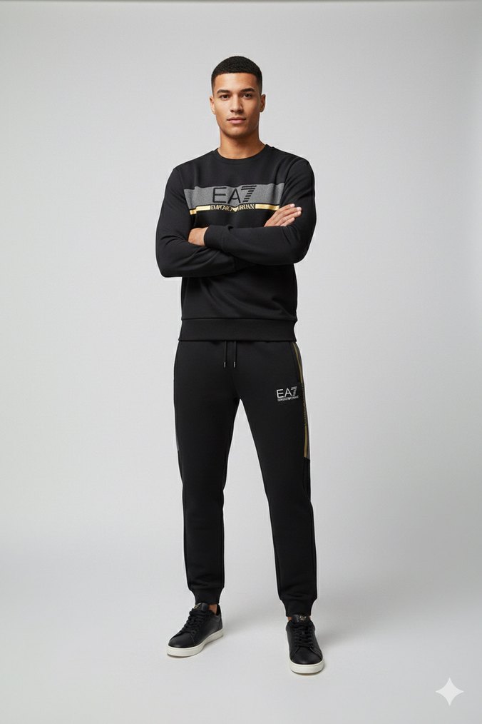 Siyah EA7 Baskılı Erkek Eşofman Takımı - Görsel 2