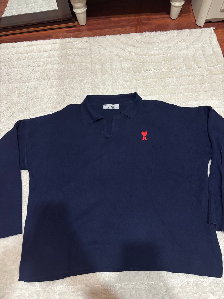 Orjinal ami Uzun Kollu Lacivert  Polo Tişört - Görsel 2