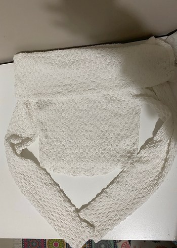 Beyaz uzun kollu crop - Görsel 3