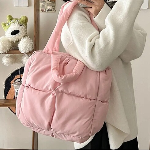 Pembe Tote Bag Puff Çanta