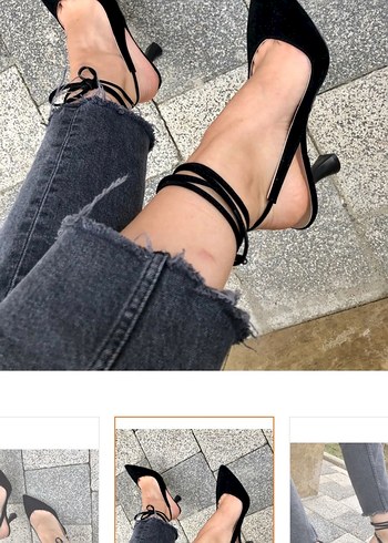 40 Beden Siyah Süet Stiletto Bağcıklı Kadın Topuklu