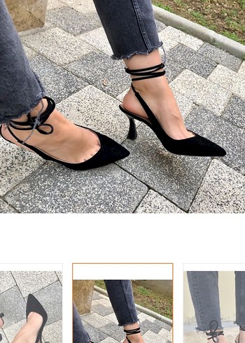 Siyah Süet Stiletto Bağcıklı Kadın Topuklu