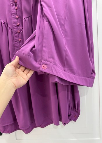 Mor Düğmeli Uzun Kollu Bluz şifon ıkılı takım - Görsel 8
